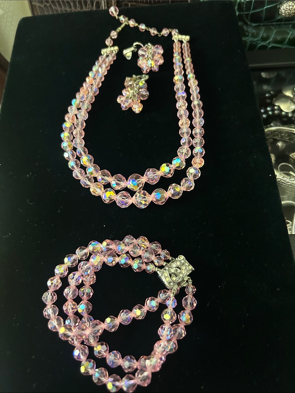 Pink Aurora Crystal Necklace, Bracelet & Earrings Set